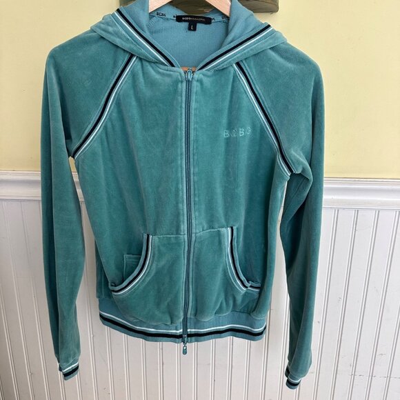 BCBG Max Azria Womens Teal Zip-Up Hoodie Jacket L - Picture 1 of 8